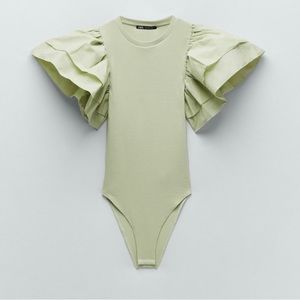 Zara Sage Green Puff Sleeve BodySuit